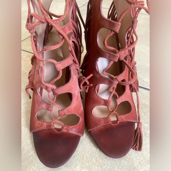 Sigerson Morrison Fringe Ankle Sandals Rose pink Sz7.5 - Picture 8 of 15